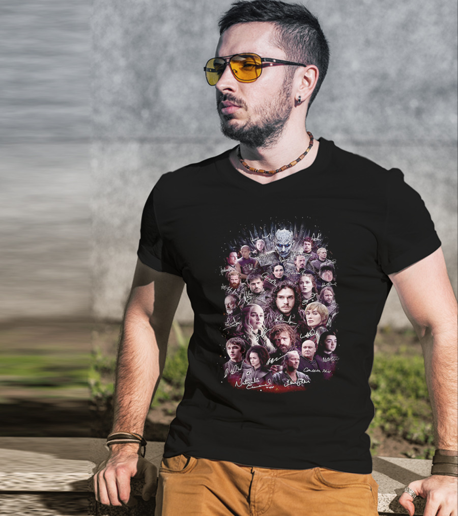Game Of Thrones Characters Collage With Authentic Signatures T-Shirt