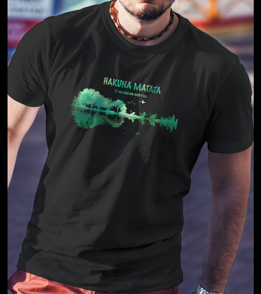 Hakuna Matata It Means No Worries Green Nature Silhouette With Wildlife Reflections T-Shirt