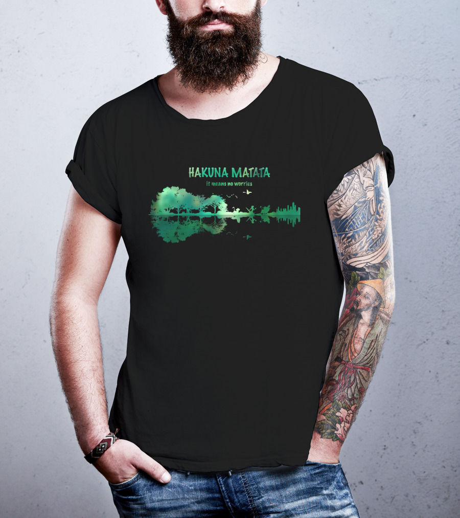 Hakuna Matata It Means No Worries Green Nature Silhouette With Wildlife Reflections T-Shirt