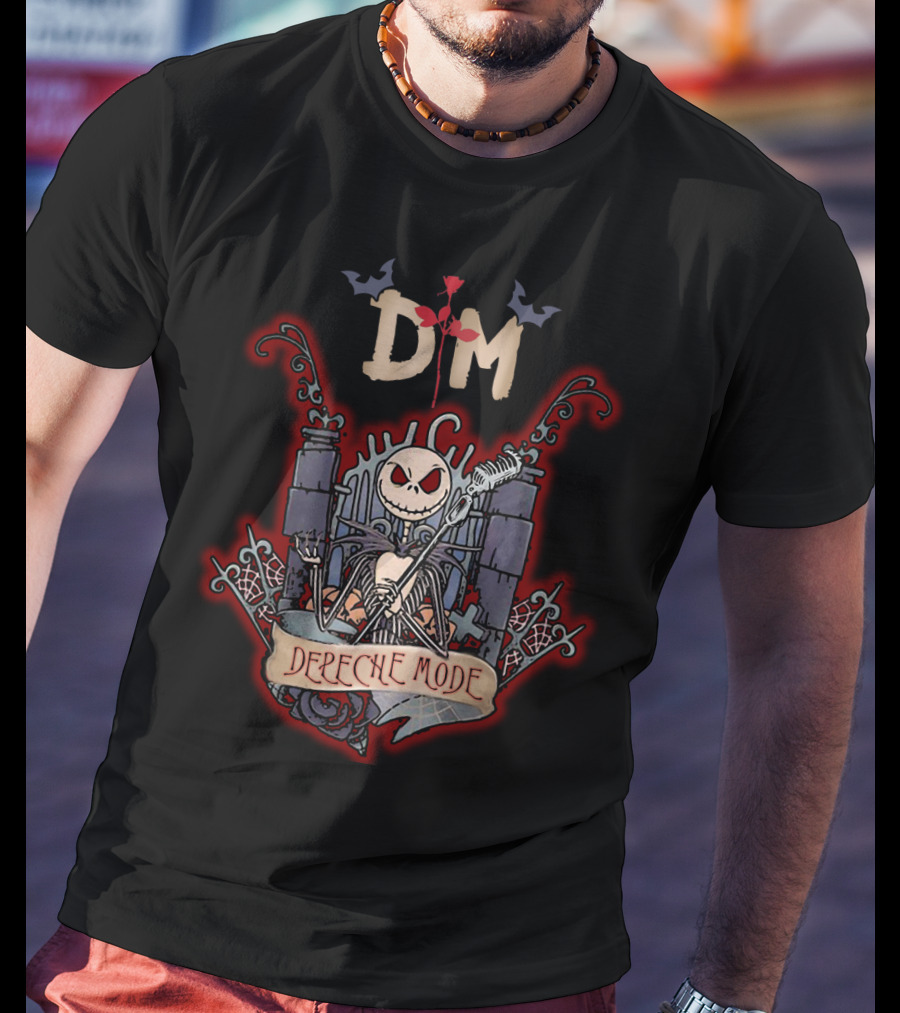 Halloween Jack Skellington DM Depeche Mode Graveyard Mic Bat Roses T-Shirt