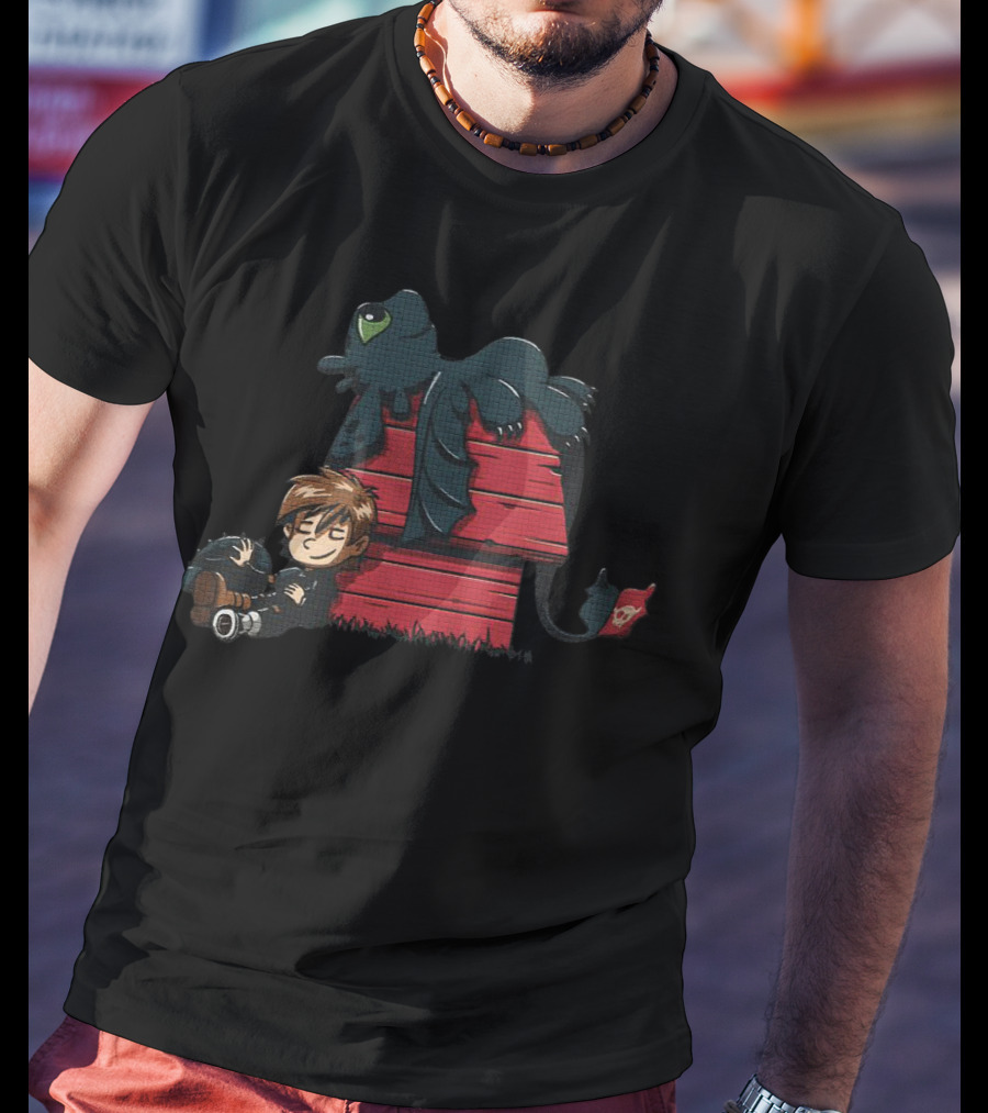 Hiccup And Toothless With Peanuts Red Doghouse T-Shirt