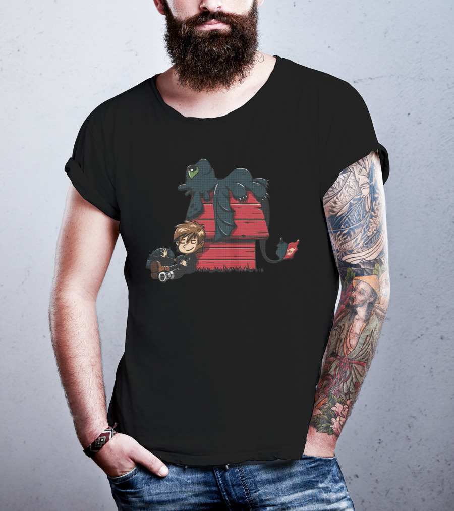 Hiccup And Toothless With Peanuts Red Doghouse T-Shirt