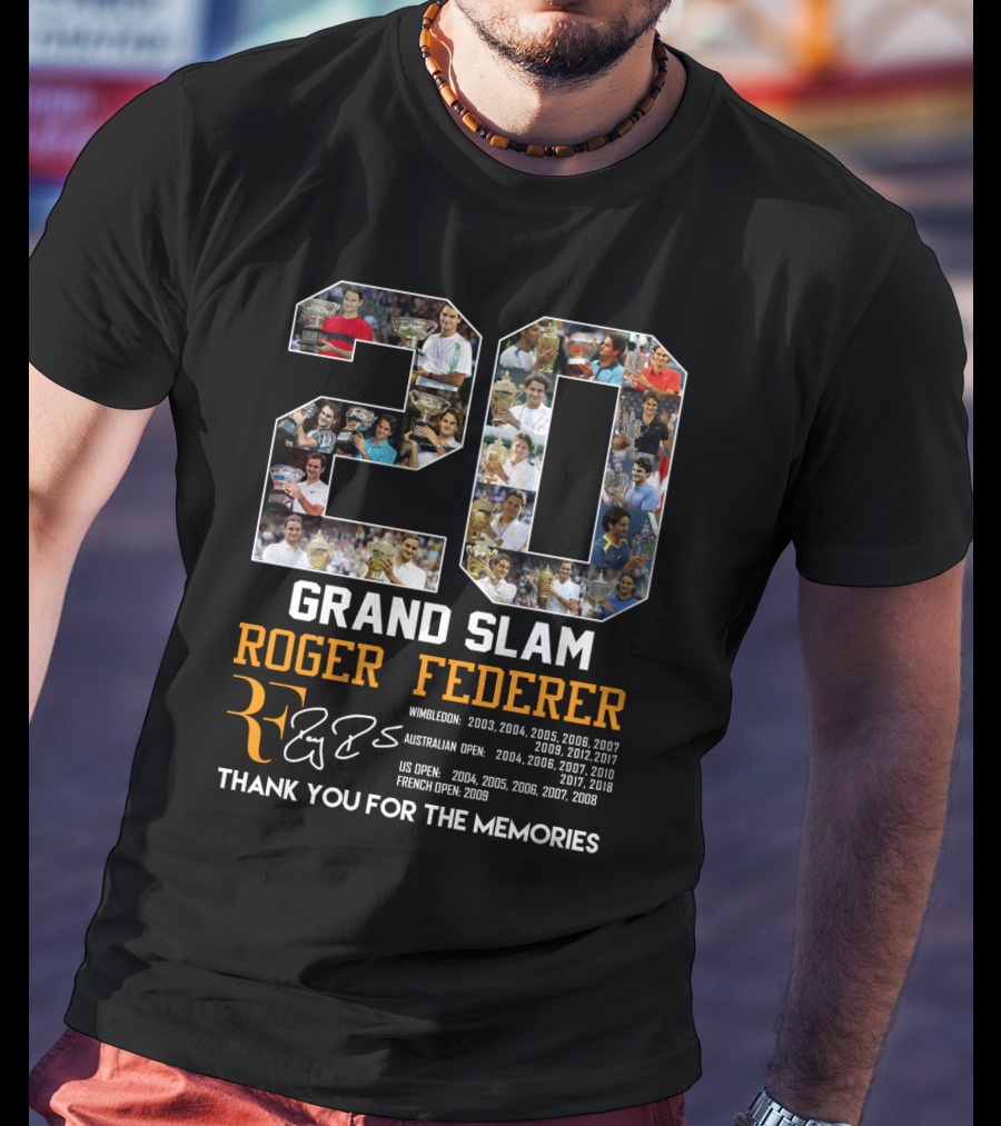 20 Grand Slam Roger Federer Wimbledon Australian US French Open Thank You For The Memories T-Shirt