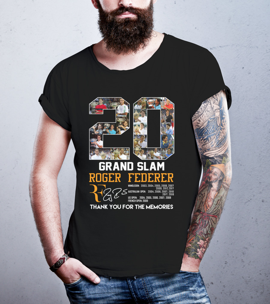 20 Grand Slam Roger Federer Wimbledon Australian US French Open Thank You For The Memories T-Shirt