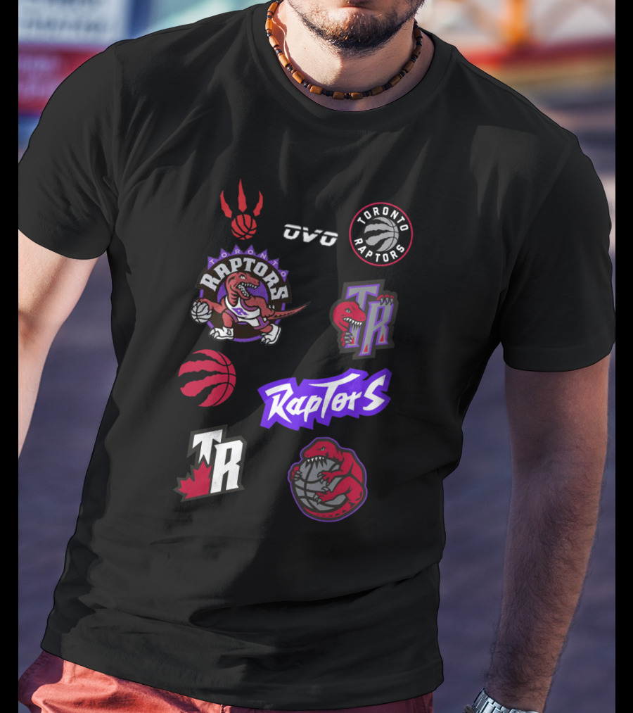 Toronto Raptors Logos Collection Including OVO Partnership And Dinosaur Iconography T-Shirt