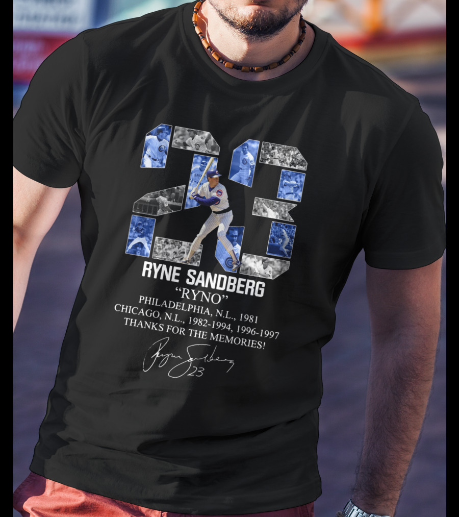 Ryne Sandberg Ryno 23 Thanks For The Memories Philadelphia Chicago Cubs Baseball Career Highlights T-Shirt