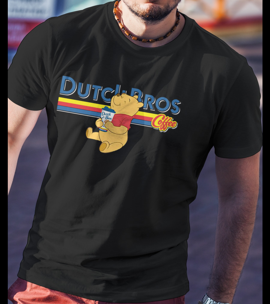Dutch Bros Coffee Winnie The Pooh Sipping Drink T-Shirt