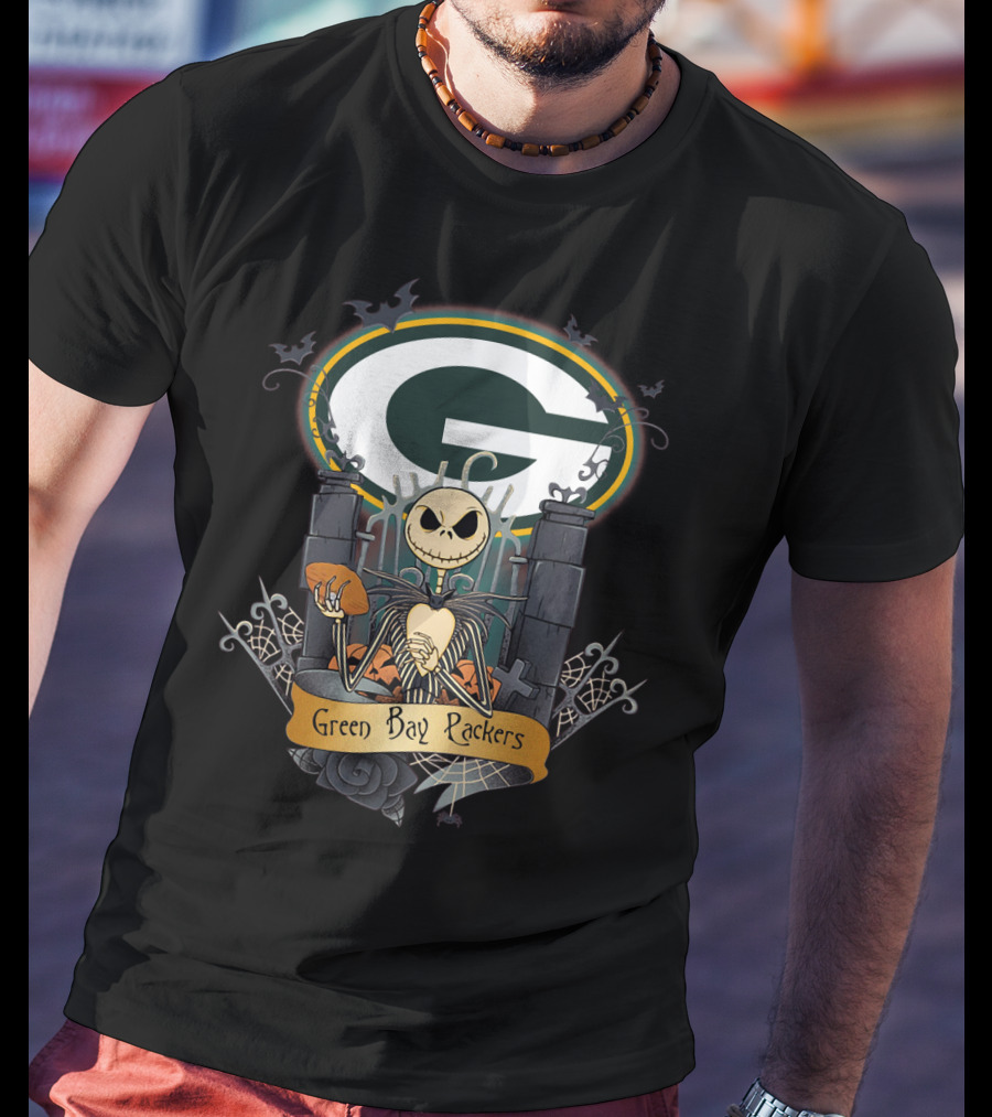 Green Bay Packers Jack Skellington Football Crossover T-Shirt