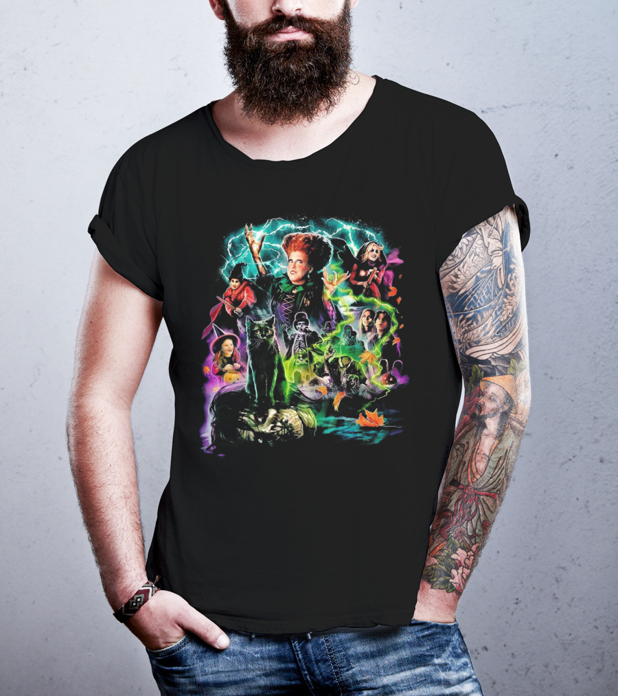Hocus Pocus Movie Characters Halloween Magic With Witches And Black Cat T-Shirt
