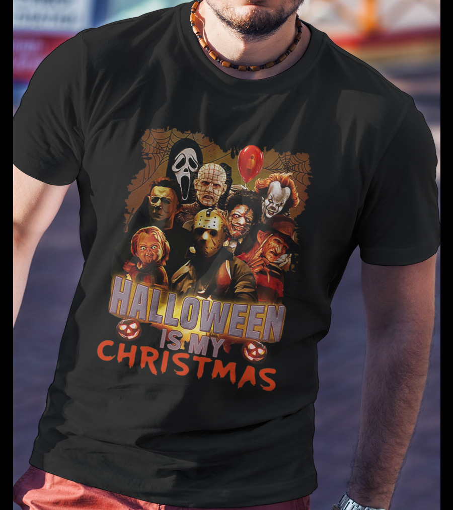 Horror Icons Halloween Is My Christmas Freddy Jason Pennywise Ghostface Pinhead Chucky T-Shirt