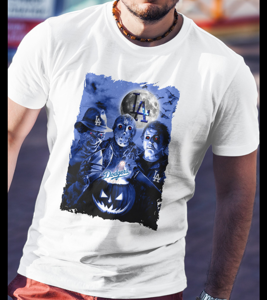 Los Angeles Dodgers Horror Icons Halloween Moon T-Shirt