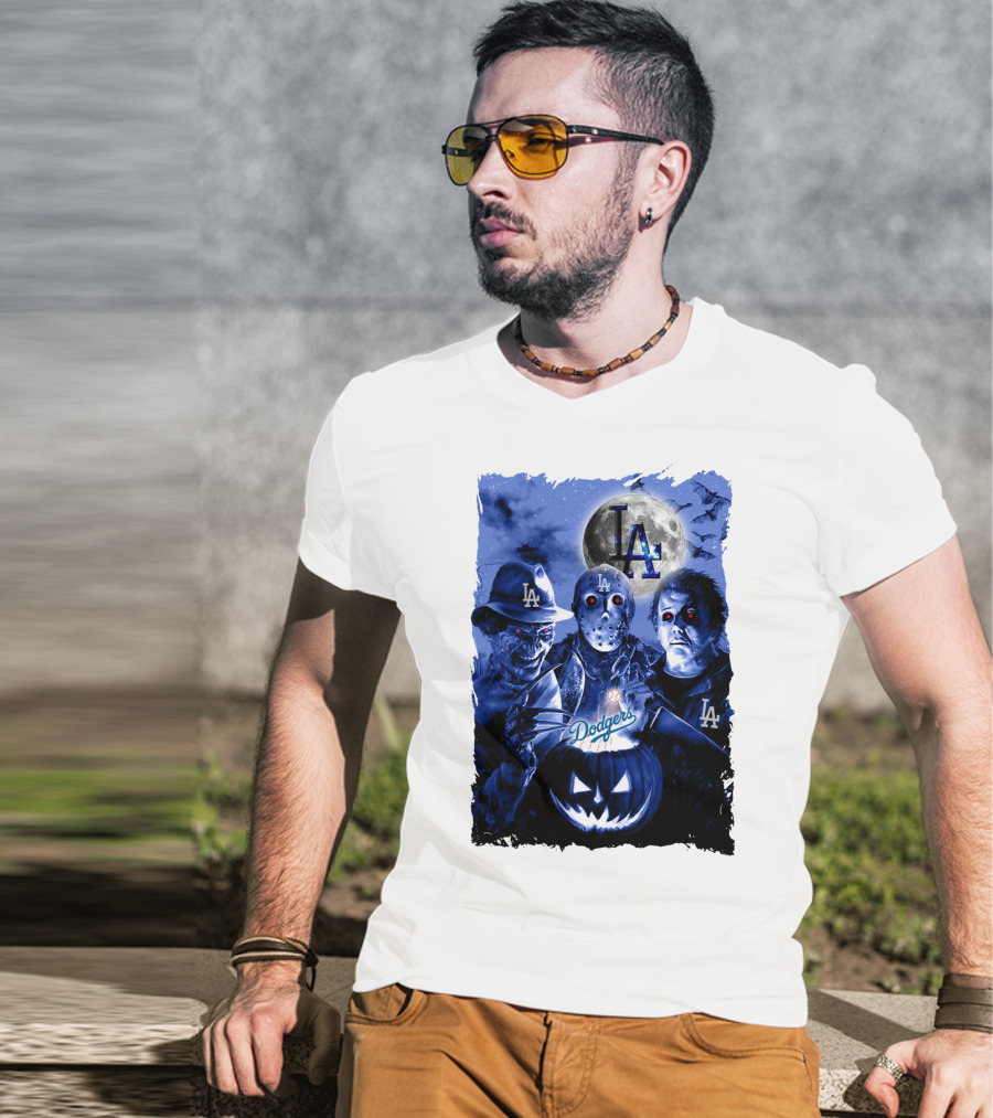 Los Angeles Dodgers Horror Icons Halloween Moon T-Shirt