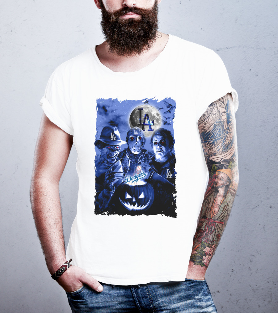 Los Angeles Dodgers Horror Icons Halloween Moon T-Shirt