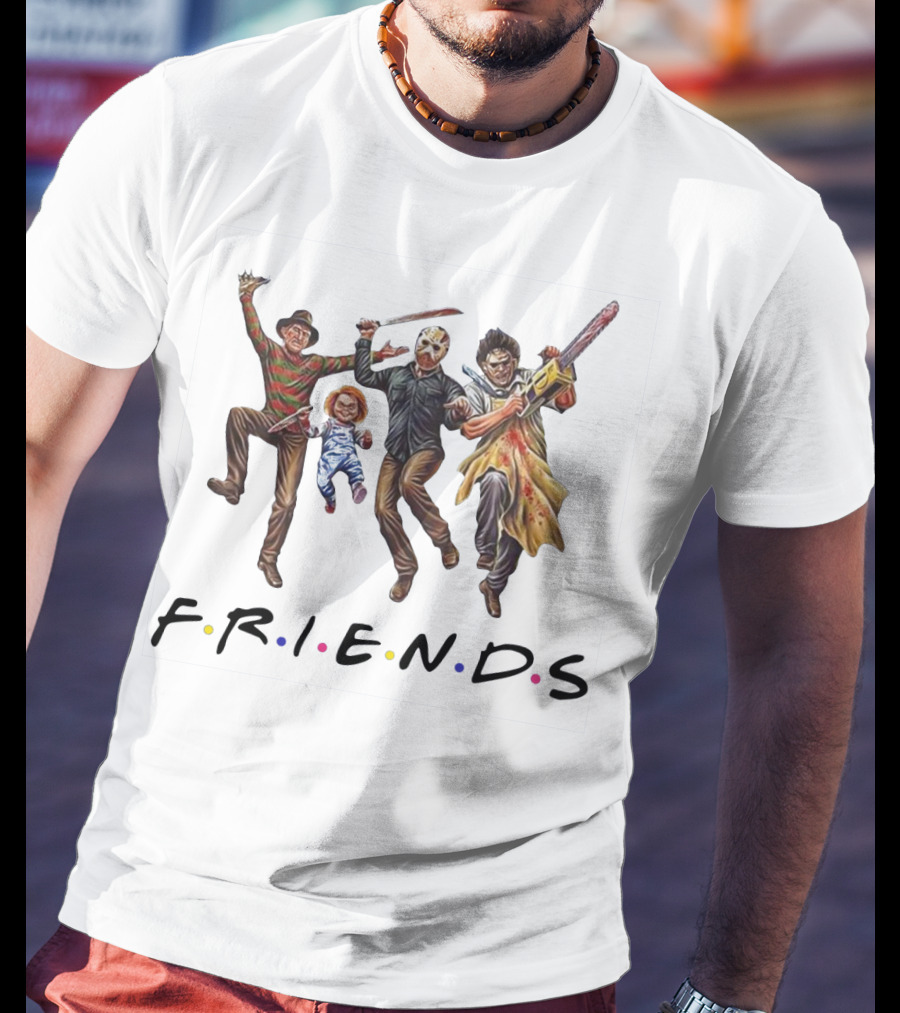 Horror Icons Halloween FRIENDS Parody Featuring Freddy Jason Chucky Leatherface T-Shirt