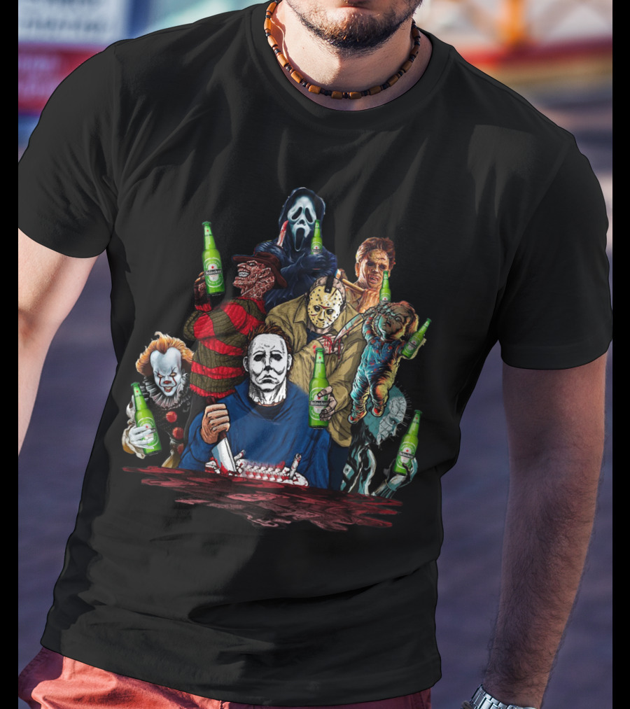 Michael Myers Freddy Krueger Jason Voorhees Ghostface Chucky Pennywise Leatherface Heineken Halloween Horror T-Shirt