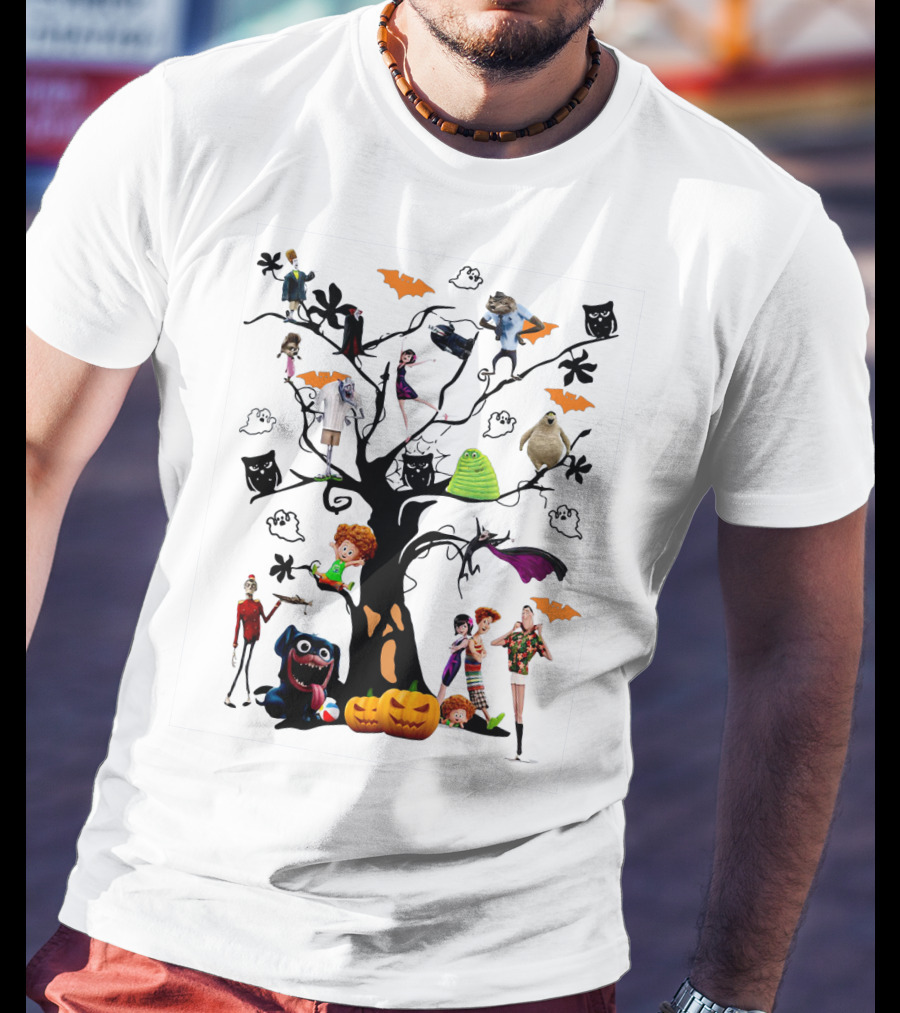 Hotel Transylvania 3 Halloween Tree Characters And Symbols With Pumpkins And Bats T-Shirt
