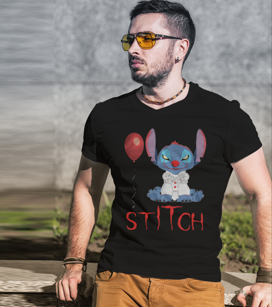 It Horror Stitch With Pennywise Balloon T-Shirt