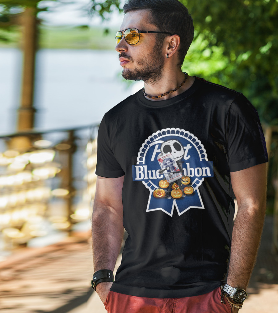 Jack Skellington Pabst Blue Ribbon With Pumpkins T-Shirt