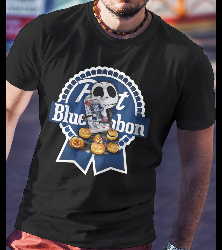 Jack Skellington Pabst Blue Ribbon With Pumpkins T-Shirt