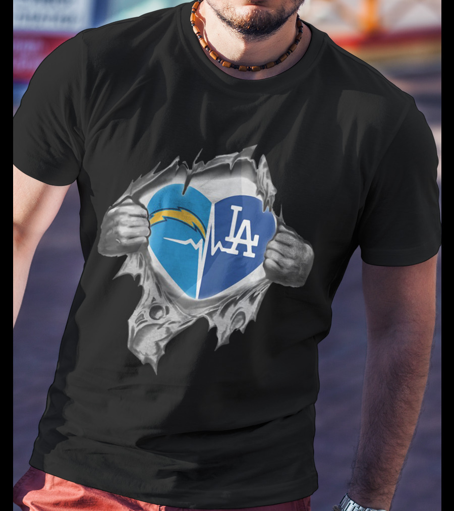 Los Angeles Chargers Dodgers Heart Ekg Pulse T-Shirt