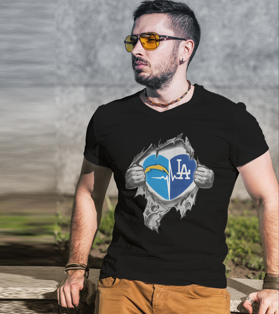 Los Angeles Chargers Dodgers Heart Ekg Pulse T-Shirt