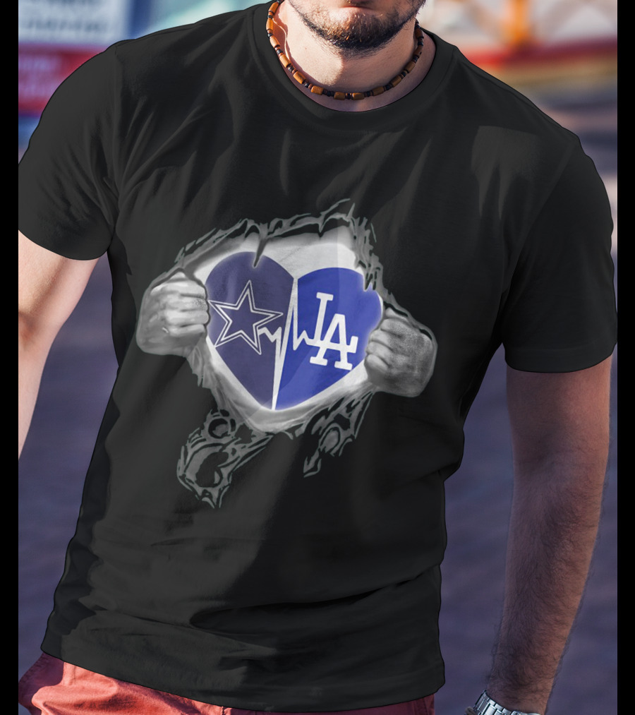 Cowboys LA Dodgers Heartbeat Fusion Iconic Team Spirit T-Shirt