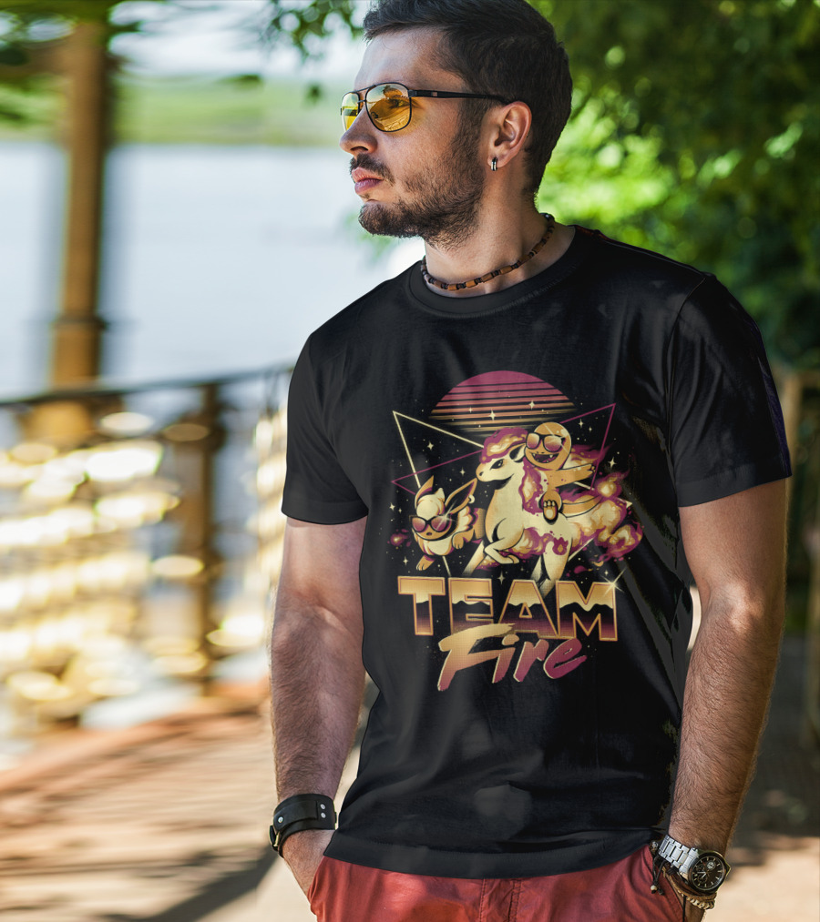 Retro PokEmon Team Fire Sunglasses Ponyta Flareon 80s T-Shirt