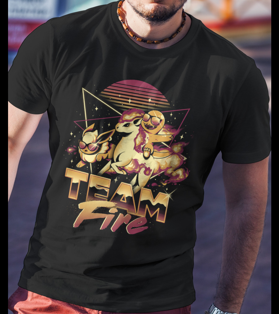 Retro PokEmon Team Fire Sunglasses Ponyta Flareon 80s T-Shirt