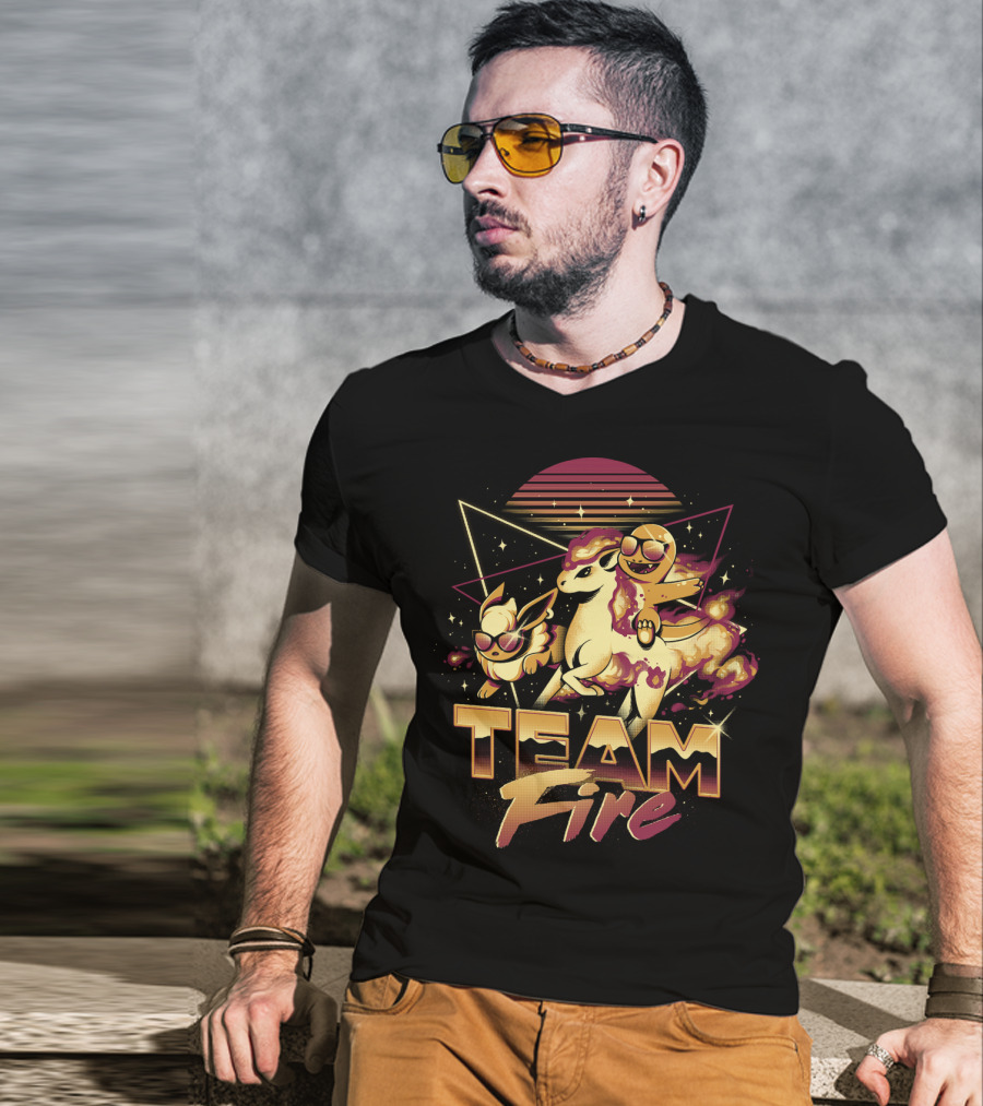 Retro PokEmon Team Fire Sunglasses Ponyta Flareon 80s T-Shirt