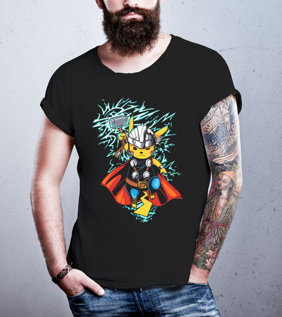 Pikachu Wielding Thor's Hammer With Lightning And Armor T-Shirt