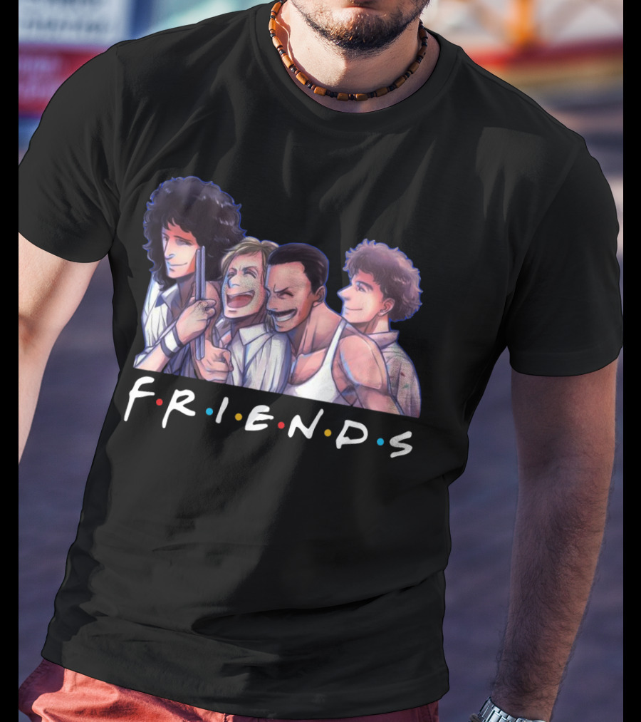 Queen Band Members Anime Style Friends Logo Mashup T-Shirt