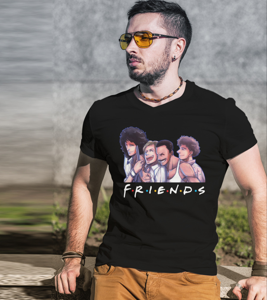 Queen Band Members Anime Style Friends Logo Mashup T-Shirt