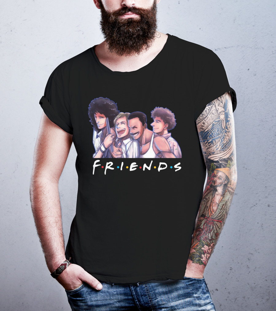 Queen Band Members Anime Style Friends Logo Mashup T-Shirt