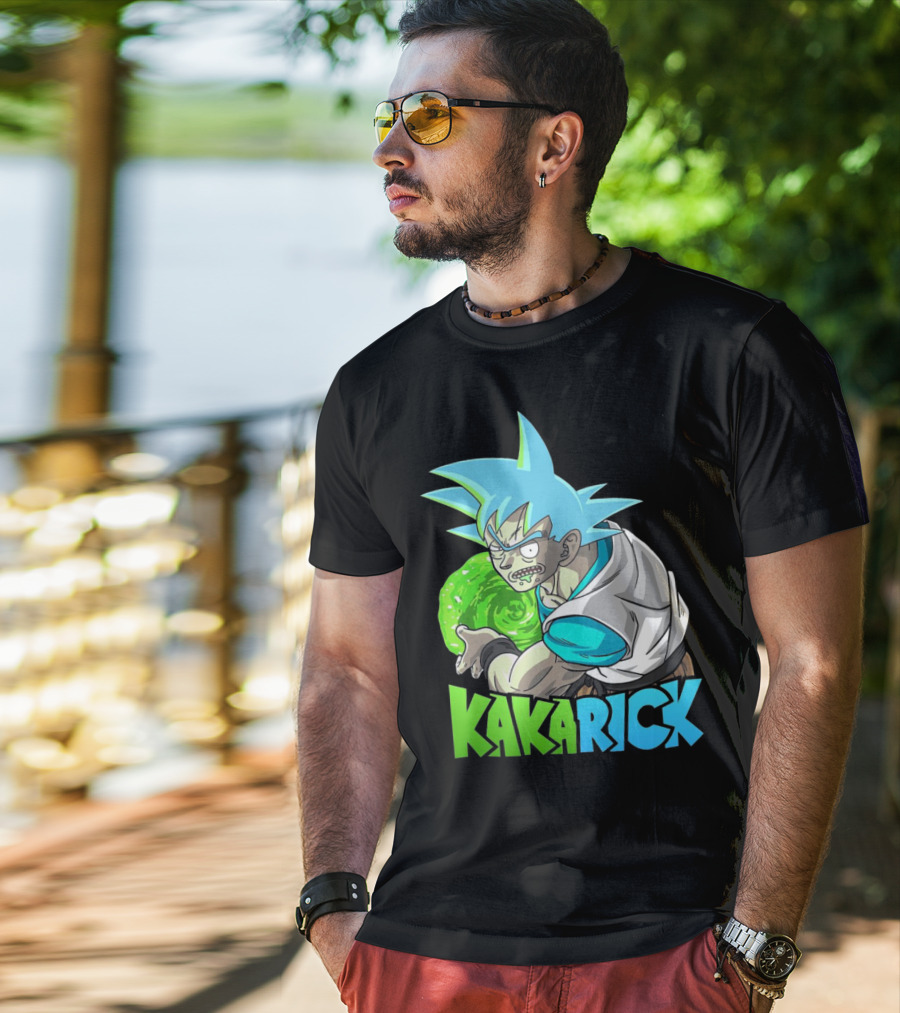 Kakarick Rick And Morty X DBZ Crossover With Green Energy Sphere And Blue Hair T-Shirt