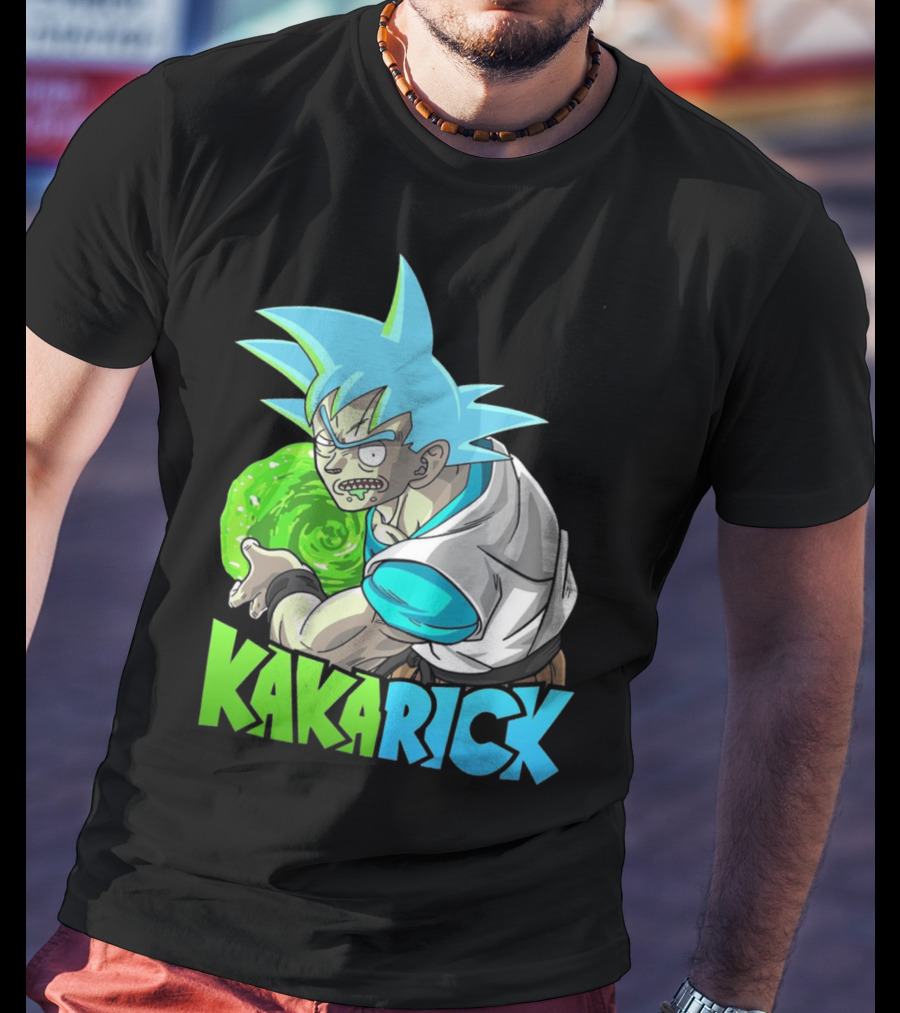 Kakarick Rick And Morty X DBZ Crossover With Green Energy Sphere And Blue Hair T-Shirt