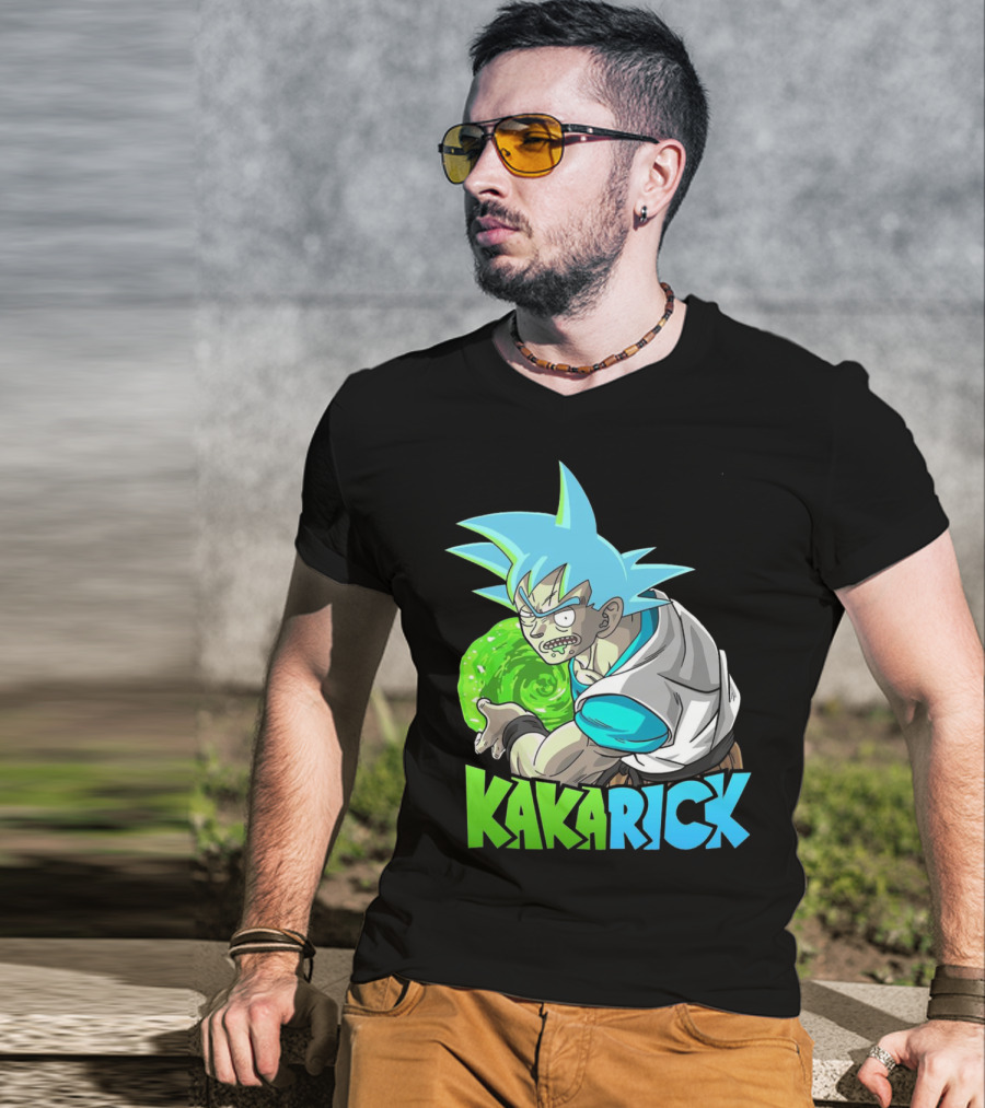 Kakarick Rick And Morty X DBZ Crossover With Green Energy Sphere And Blue Hair T-Shirt