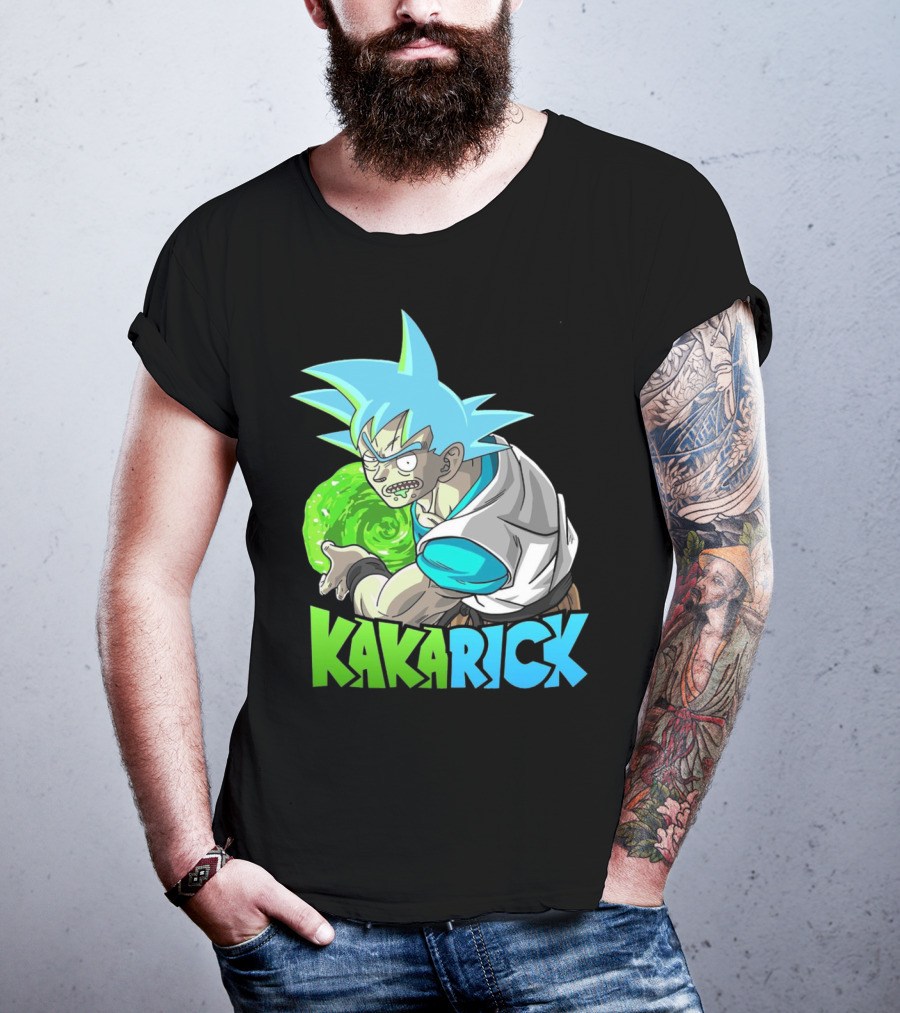 Kakarick Rick And Morty X DBZ Crossover With Green Energy Sphere And Blue Hair T-Shirt