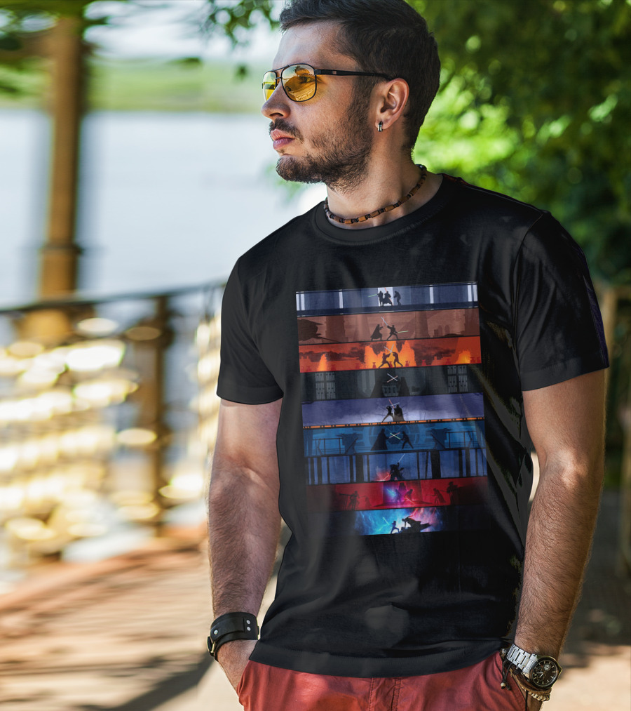 Star Wars Iconic Lightsaber Duels Across Saga T-Shirt