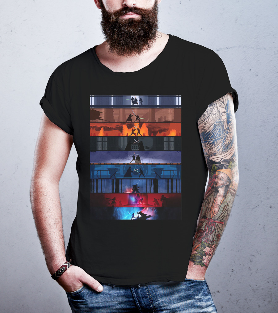 Star Wars Iconic Lightsaber Duels Across Saga T-Shirt