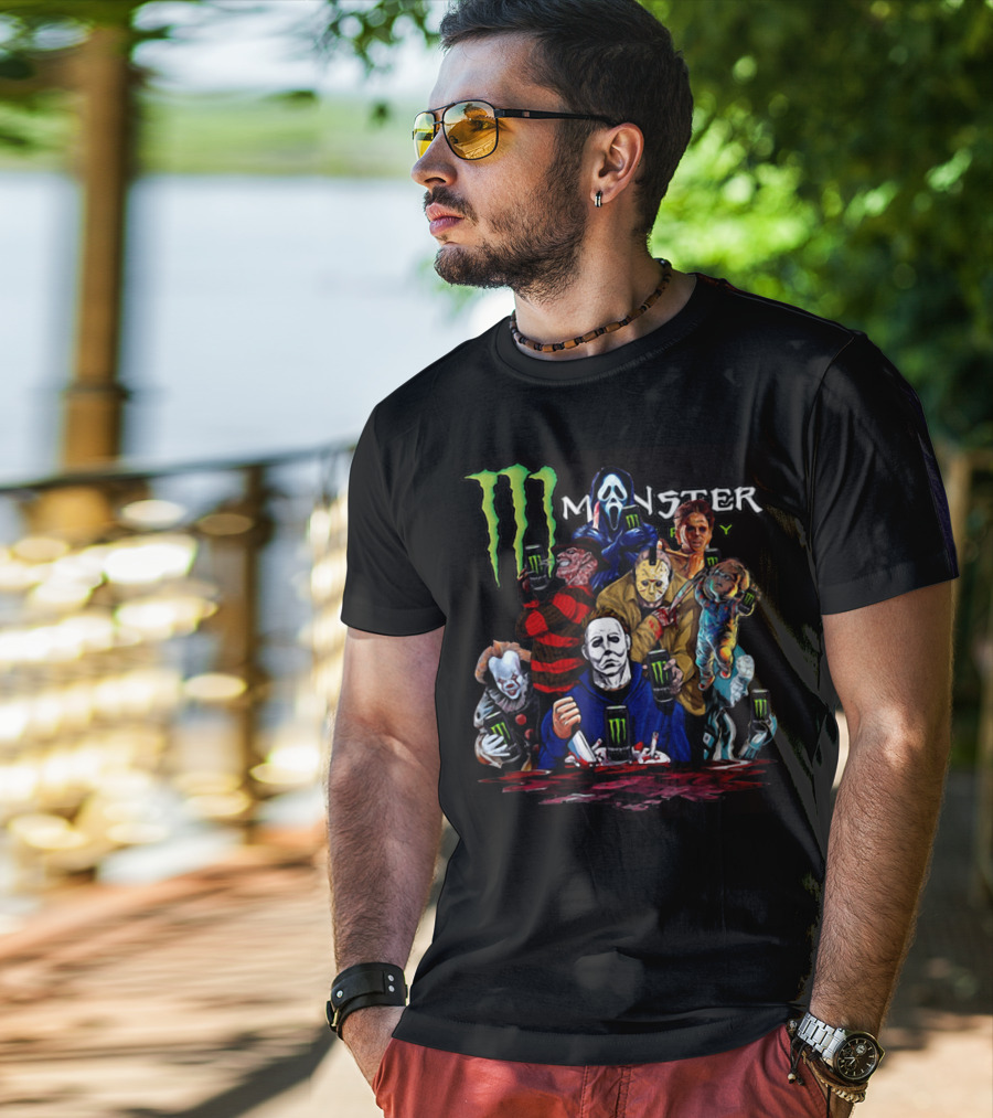 Monster Energy Horror Team Icons Holding Cans T-Shirt