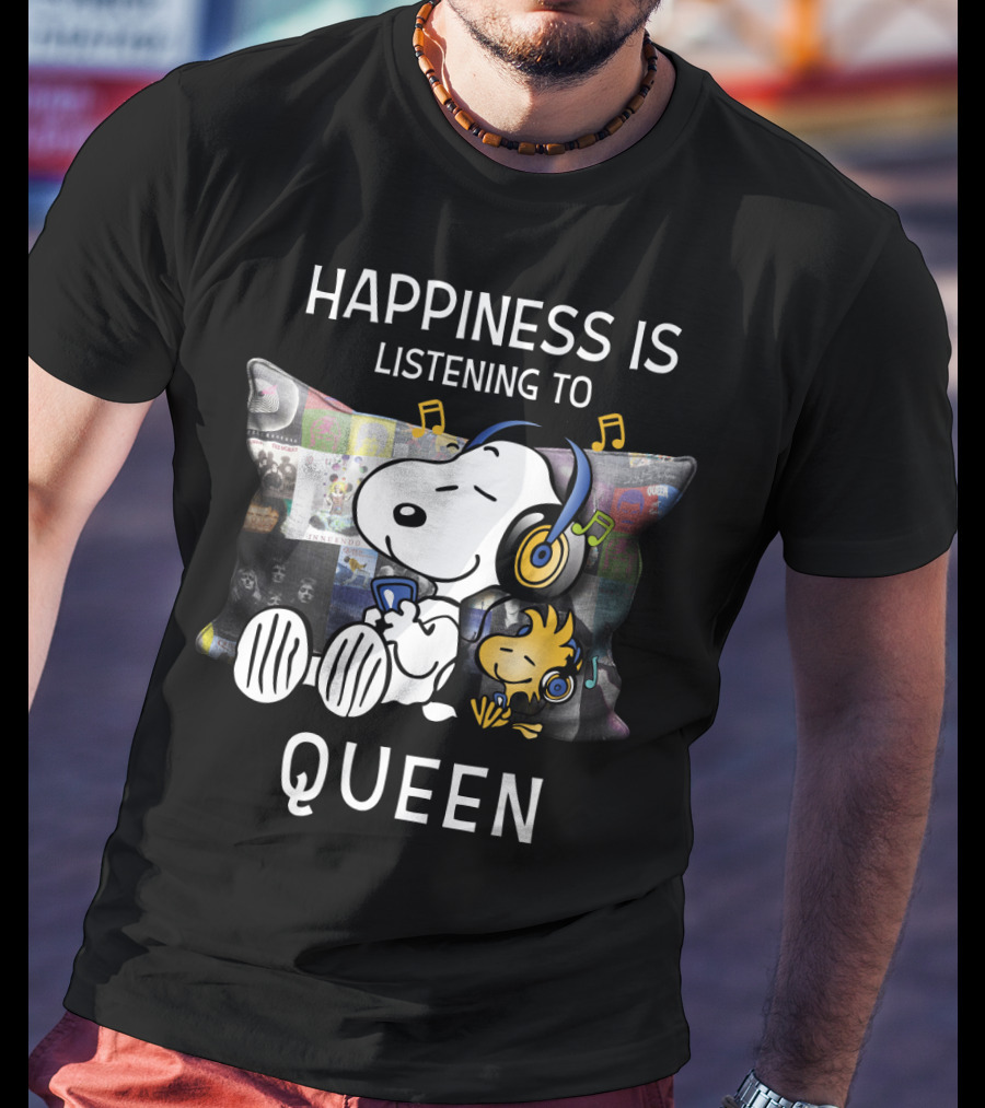 Happiness Is Listening To Queen With Snoopy And Woodstock Music Pillow T-Shirt