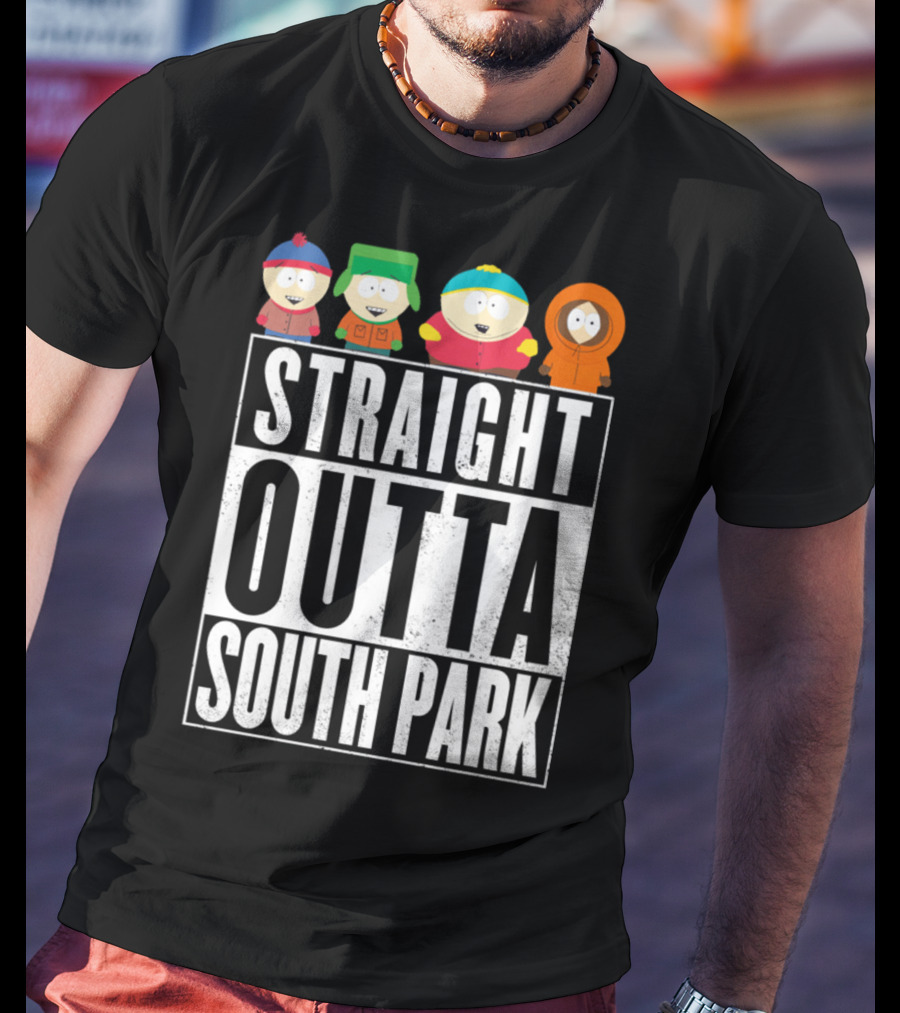 Straight Outta South Park With Iconic Characters Cartman Kyle Stan And Kenny T-Shirt