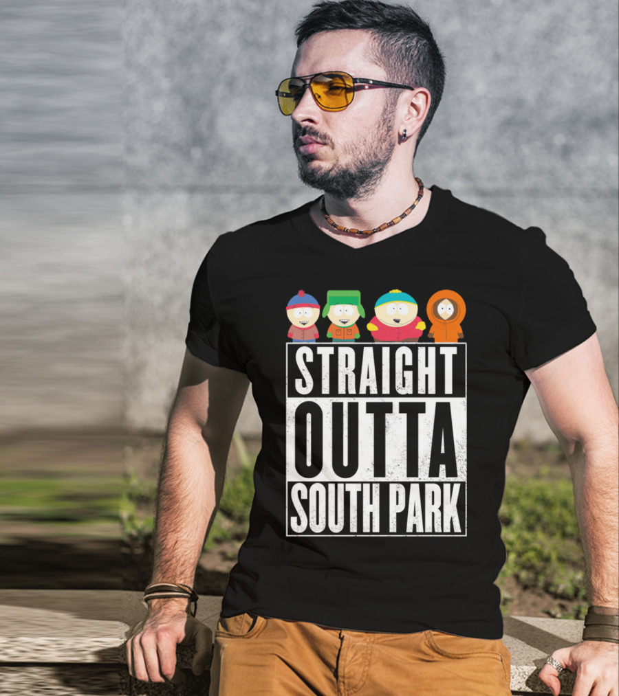 Straight Outta South Park With Iconic Characters Cartman Kyle Stan And Kenny T-Shirt