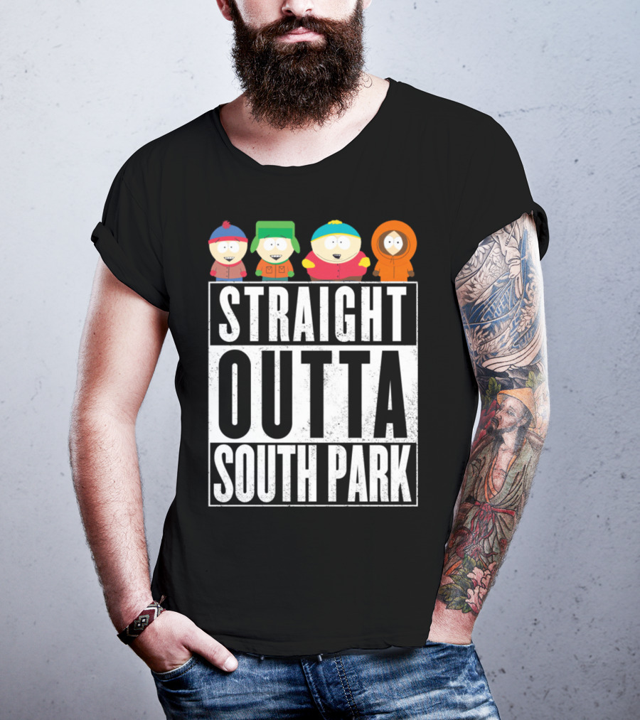 Straight Outta South Park With Iconic Characters Cartman Kyle Stan And Kenny T-Shirt