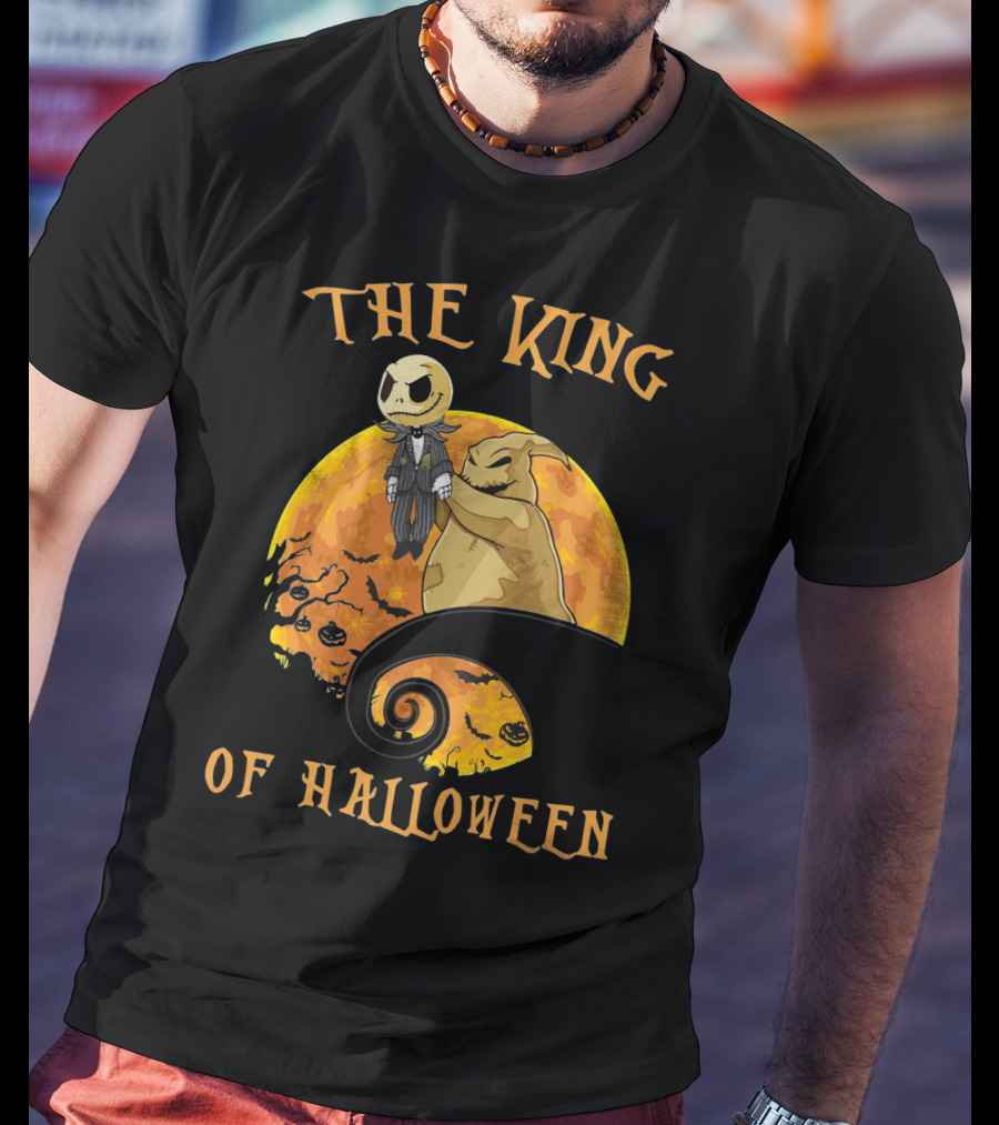 The King Of Halloween Jack Skellington And Oogie Boogie With Pumpkin Moon T-Shirt