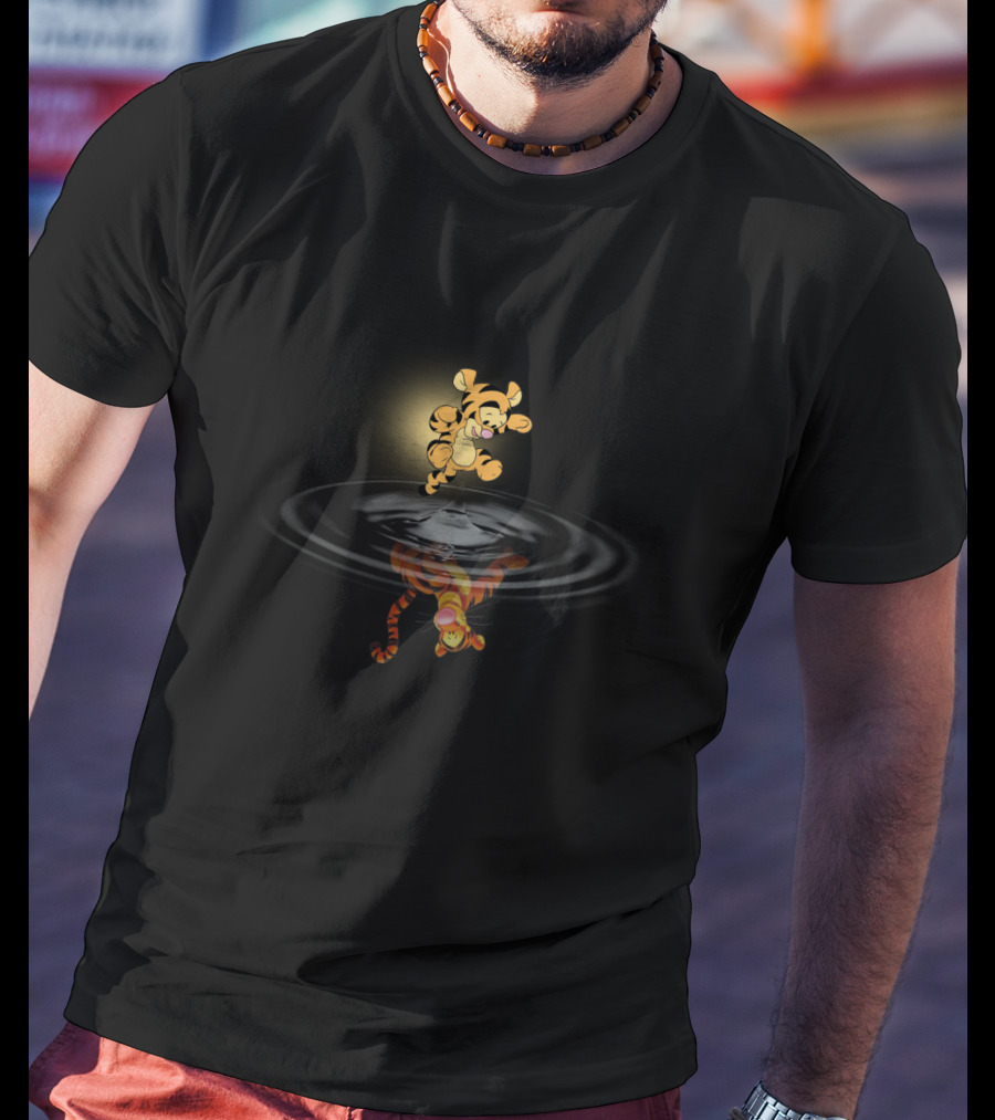 Tigger Bouncing Over Water Reflection With Light Background T-Shirt