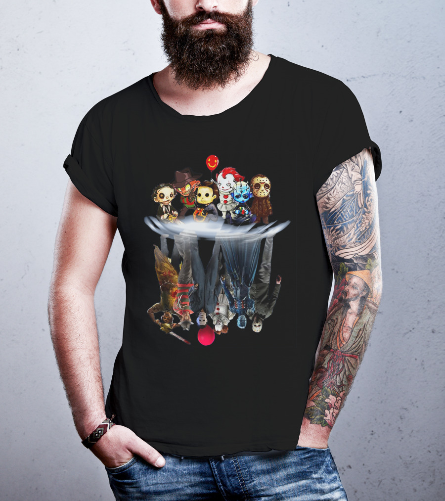 Michael Myers Jason Voorhees Freddy Joker Pennywise Hellraiser Horror Icons Reflection Balloon T-Shirt