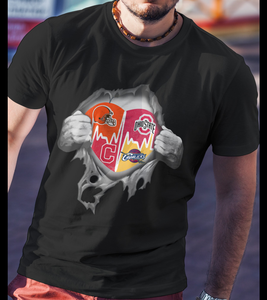 Blood Inside Me Cleveland Browns Ohio State Buckeyes Cavaliers Heartbeat T-Shirt
