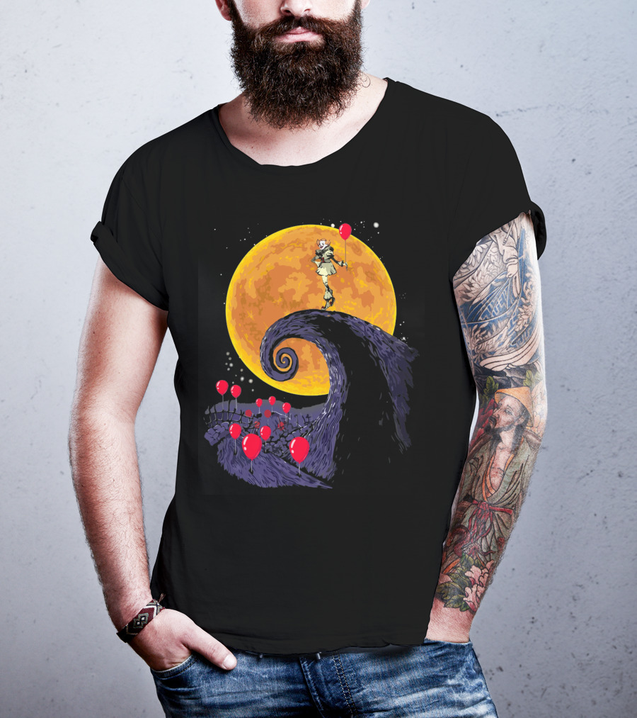 Pennywise The Nightmare Before Halloween Balloon Moon Scene T-Shirt