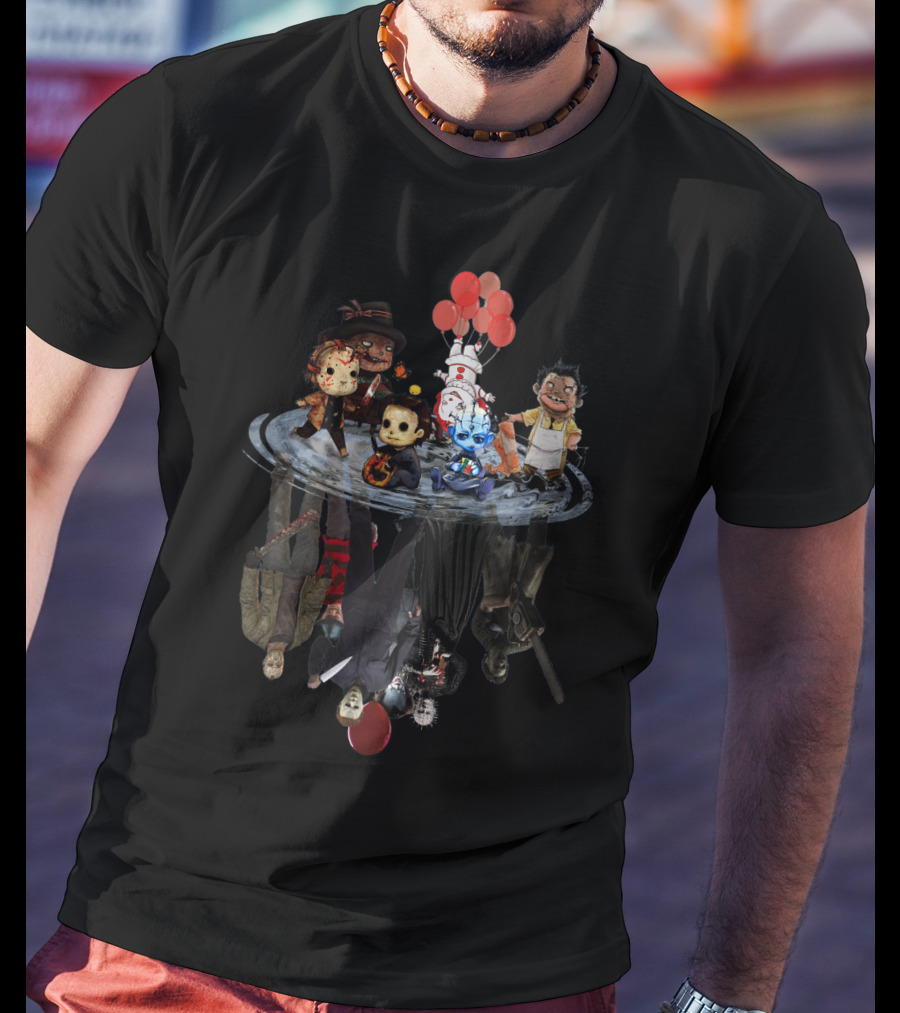 Horror Icons Reflections With Balloons And Shadows T-Shirt